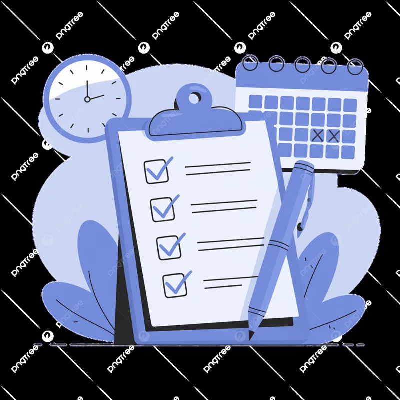 A checklist and clock representing respect for time and effort.